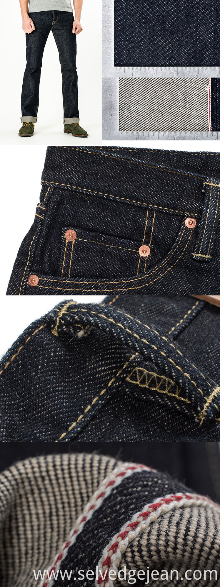 Europe design raw fabric unwash/no shrink 17oz selvedge denim jeans boot cut for men